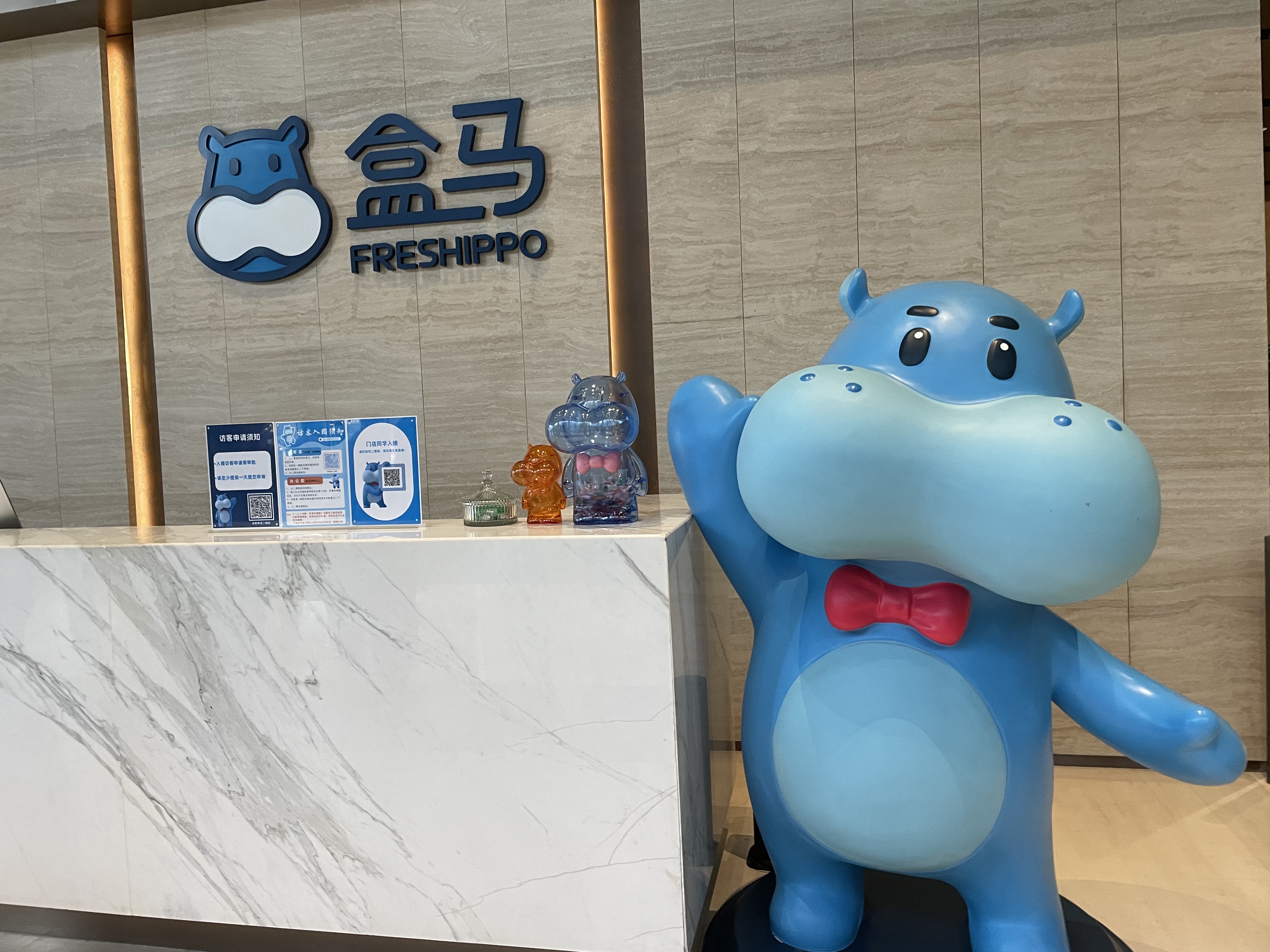 盒马前台与河马摆件